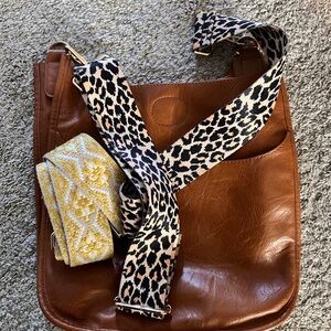Brown Leather Bag with Leopard Strap